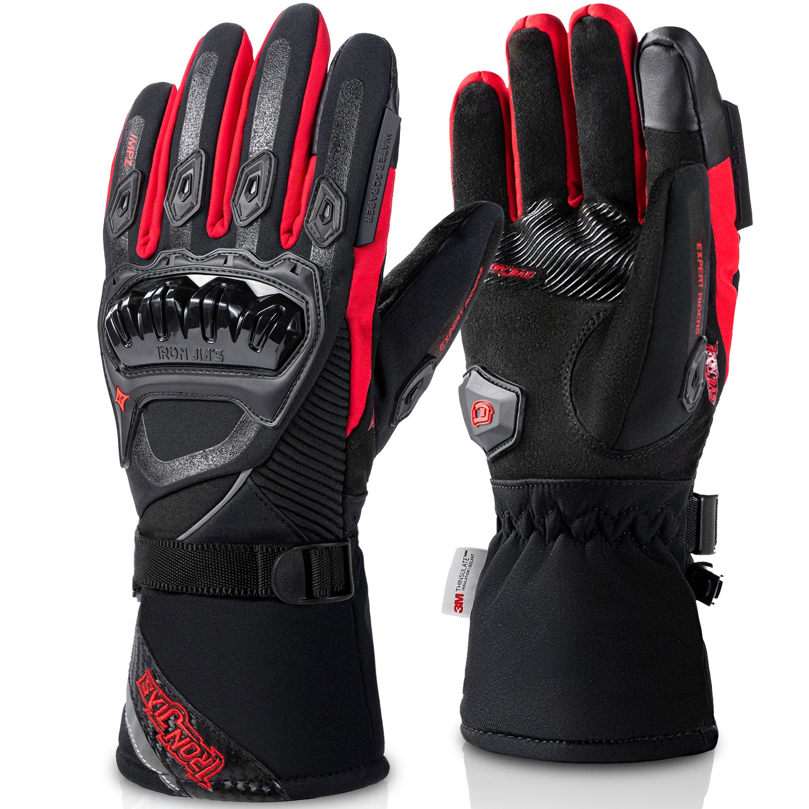 Red Waterproof Winter Motorcycle Gloves