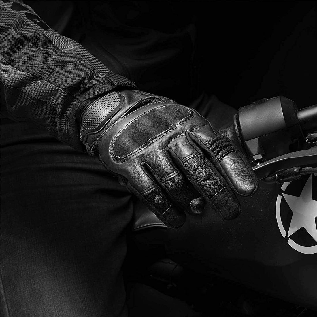 Guantes de cuero para motocicleta, protección de nudillos, guantes de moto  para pantalla táctil para hombres
